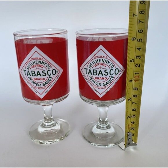 Red Eye Tabasco Bloody Mary Glasses Footed Glasses Vintage Lot of 2 Hot Sauce - Picture 6 of 12